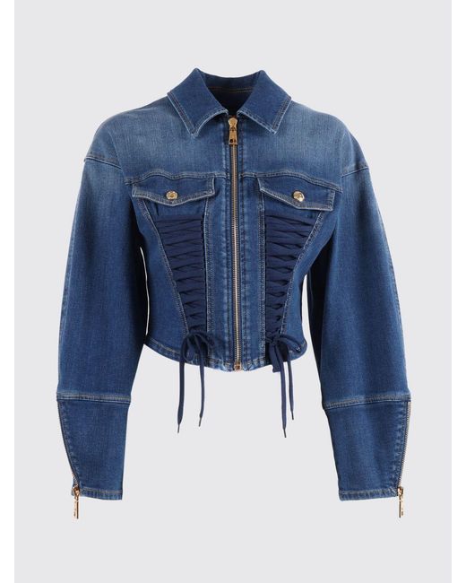 Elisabetta Franchi Blue Denim Bustier Jacket With Laces
