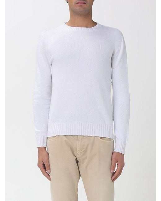 Drumohr White Cotton Crewneck Sweater for men