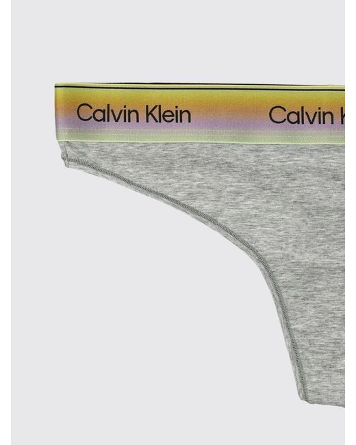 Calvin Klein Gray Stretch Cotton And Modal Thong With Jacquard Logo Waistband