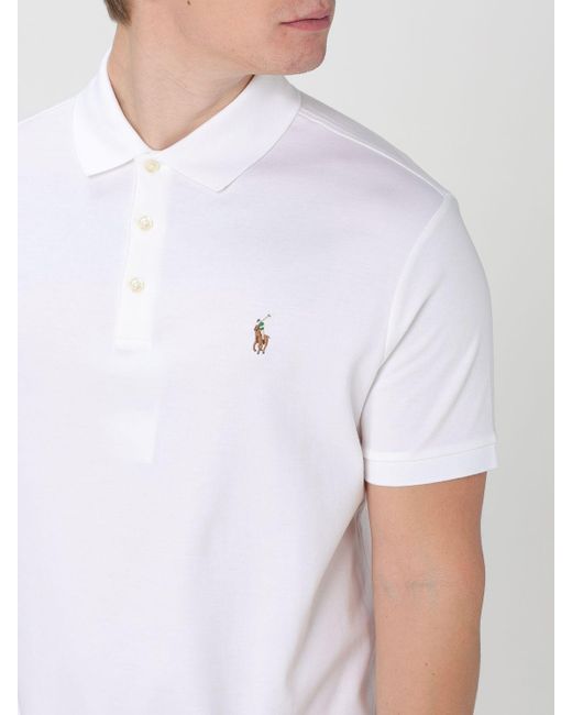 Polo in piquet di cotone con logo di Polo Ralph Lauren in White da Uomo