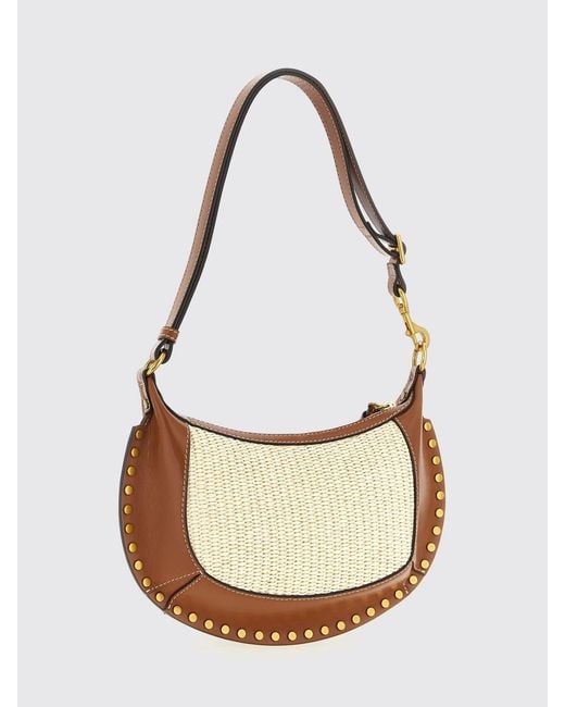 Isabel Marant White Oskan Moon Leather And Raffia Bag