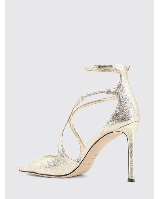 Jimmy Choo White Azia Laminated Leather Sandals With High Heel And Square Toe