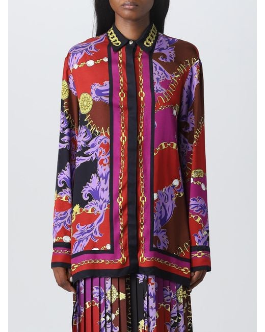 Versace Jeans Couture Red Shirt In Printed Viscose