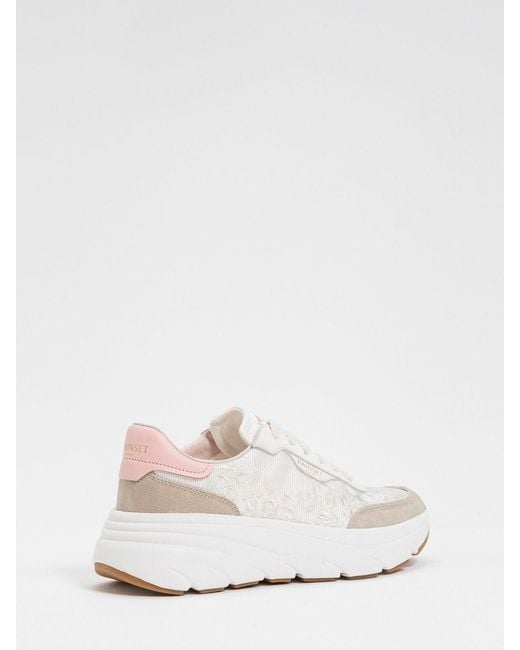 Twinset White Embroidered Leather And Twill Low-Top Sneakers With Suede Details