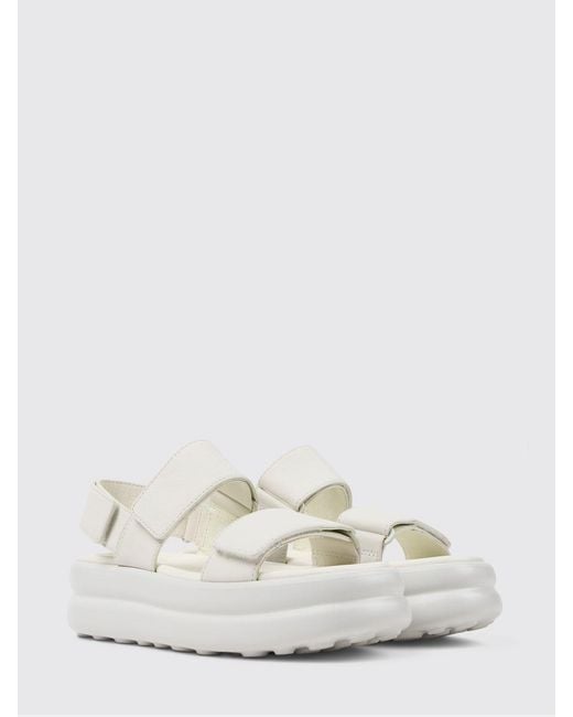 Camper White Pelotas Flota Up Grained Leather Sandals