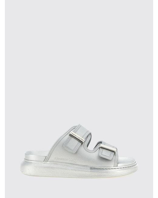 McQueen White Low-Heeled Rubber Mule Sandals With Engraved Logo