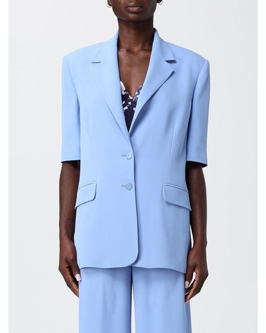Hanita Blue Crepe Single-Breasted Blazer