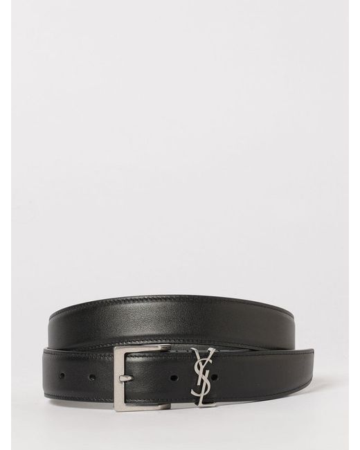 Saint Laurent Gray Calfskin Leather Belt for men