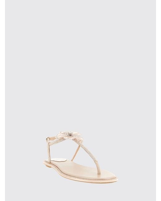 Rene Caovilla Natural Peach Flower Nappa Sandal With Rhinestones