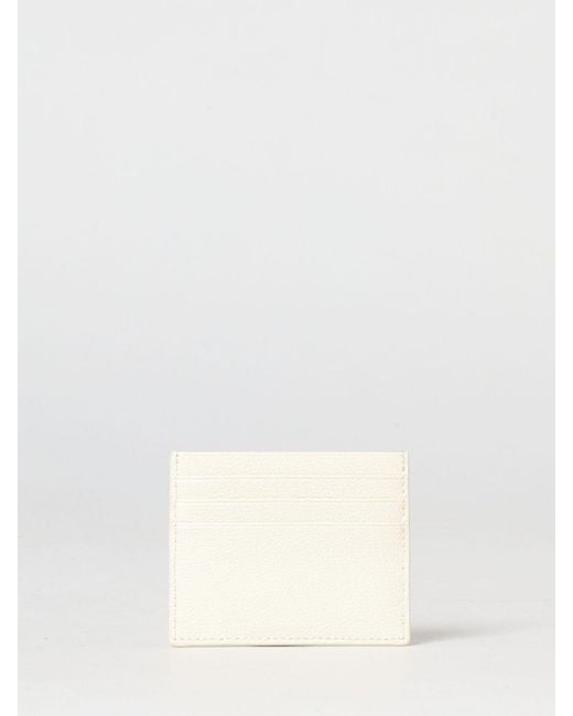 Patrizia Pepe Natural Flat Grained Leather Card Holder With Seven Slots And Lettering Logo
