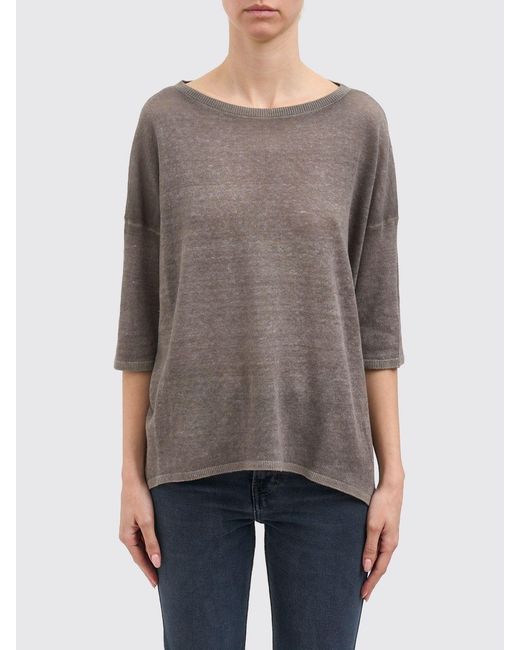 Avant Toi Gray Linen And Cotton Knit Top