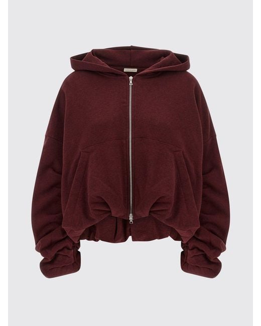 Dries Van Noten Red Oversized Cotton Zip-Up Hoodie With Kangaroo Pocket