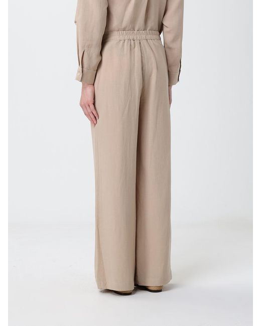 Hanita Natural Linen Blend Palazzo Trousers With Embroidery