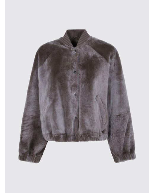 Brunello Cucinelli Gray Short Relaxed-Fit Fur Bomber Jacket With Dropped Shoulders