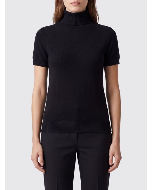 Jersey De Cuello Alto Slim Fit De Cachemira De Manga Corta Allude de color Black