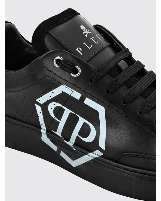 Philipp Plein Black Monogram Calf Leather Low-Top Sneakers With Hexagon Logo for men