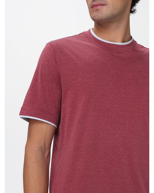 Brunello Cucinelli Red Cotton And Silk T-Shirt for men