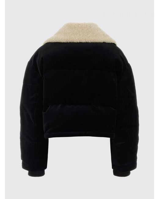 Gucci Black Velvet Padded Down Jacket With Shearling Collar