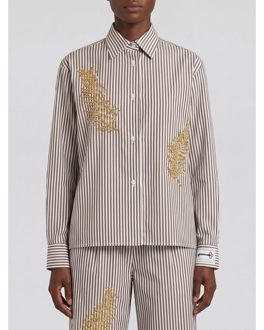 Des Phemmes Gray Striped Poplin Shirt With Embroidery