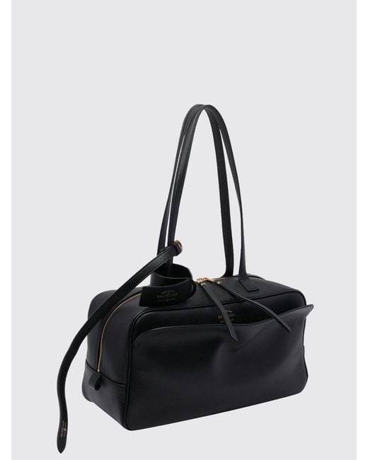 Balenciaga Black Grained Calfskin Leather Shoulder Bag With Logo And Charm