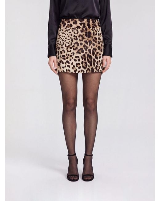 Dolce &Amp Gabbana Mini-Jupe Crayon En Mélange De Soie Et Coton À Imprimé Animalier Dolce & Gabbana en coloris Black