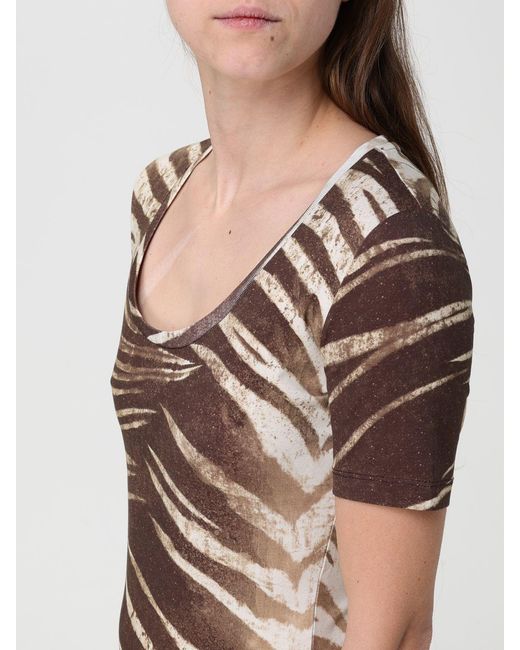 Just Cavalli Brown Printed Cotton T-Shirt