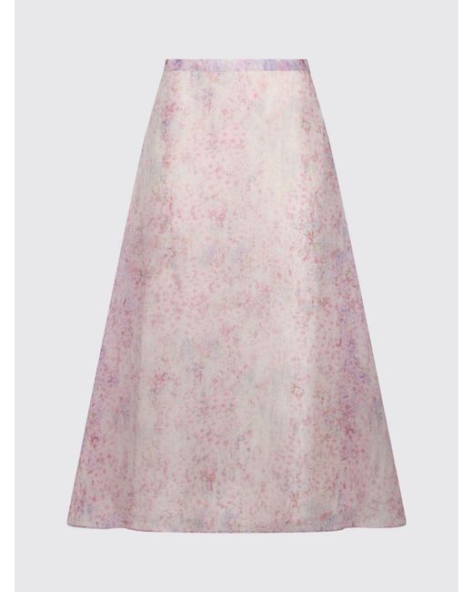 Alberta Ferretti Pink Organza Midi Skirt With Floral Print