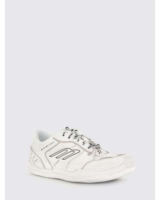 Balenciaga White Hamptons Worn-Out Leather Sneakers