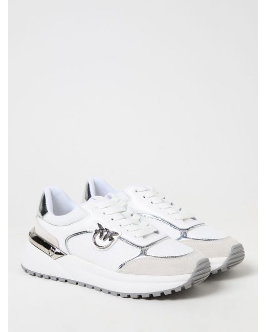 Pinko White Gem Sneakers In Leather And Mesh