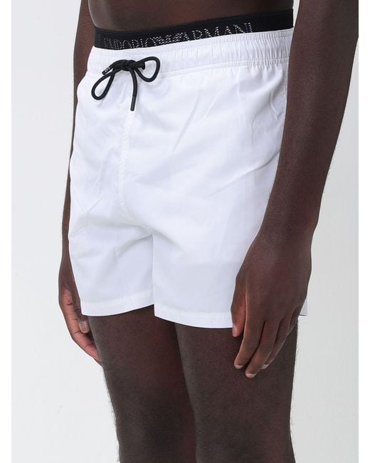 EA7 White Polyester Boxer Swim Shorts for men