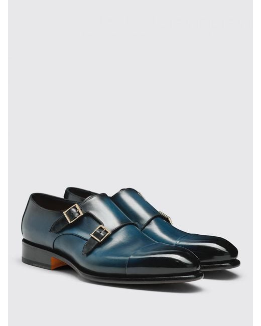 Santoni Blue Leather Monk Strap for men