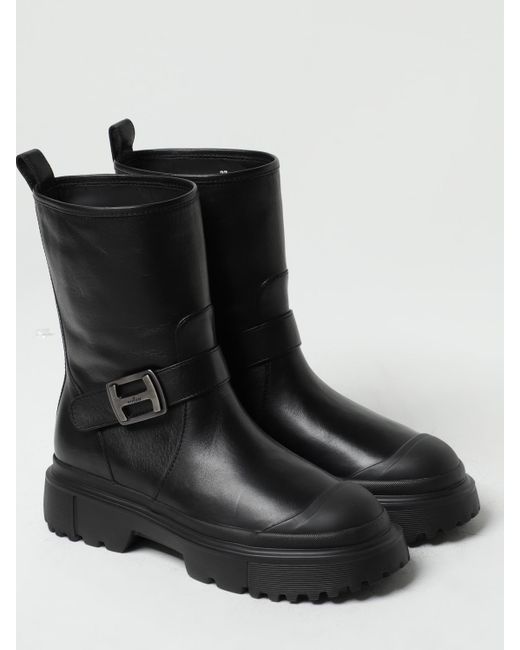 Hogan Black H619 Leather Ankle Boots