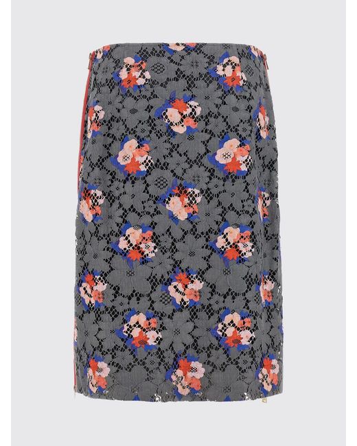 Fendi Blue Floral Print Lace Midi Skirt