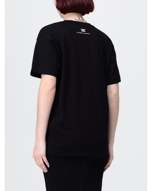 Elisabetta Franchi Black Cotton T-Shirt With Embroidered Logo