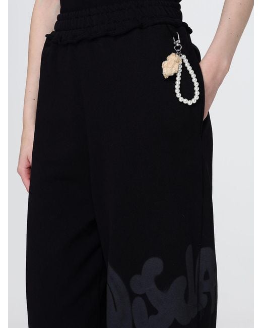 DISCLAIMER Black High-Waisted Wide-Leg Cotton Jogging Trousers With Logo