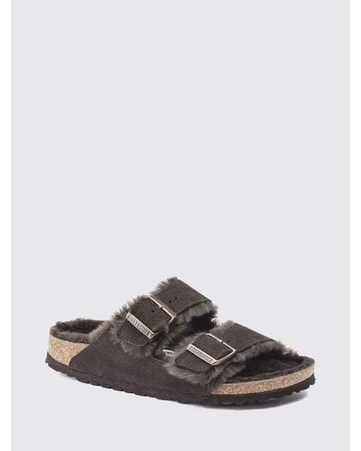 Birkenstock Brown Arizona Suede Sandals With Shearling Lining And Buckles