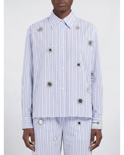 Des Phemmes Blue Striped Cotton Shirt With Jewel Inserts