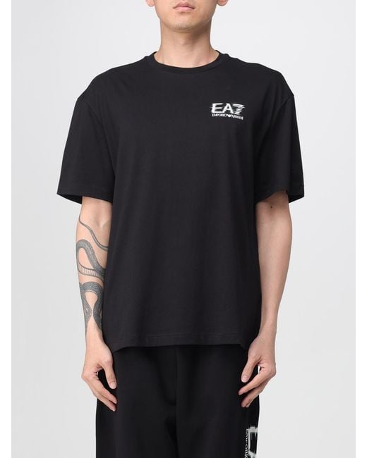 EA7 Black Cotton T-Shirt With Logo for men