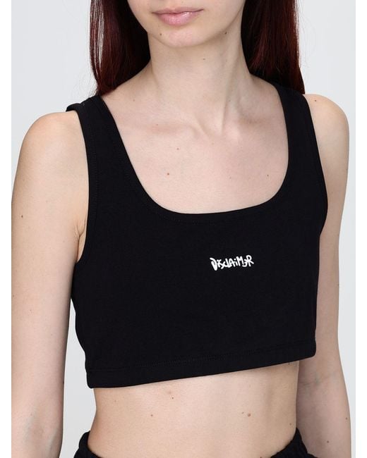 DISCLAIMER Black Cropped Stretch-Cotton Top With Square Neck And Embroidered Logo