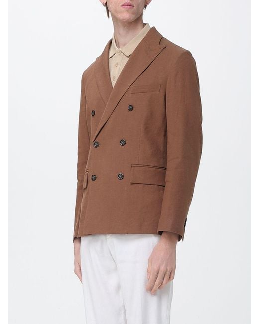 Paolo Pecora Brown Linen And Viscose Double-Breasted Blazer for men