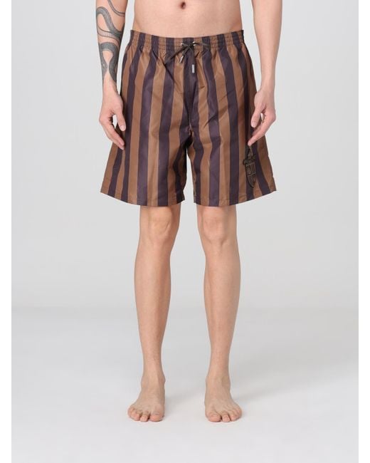Fendi Brown Striped Nylon Swim Shorts for men
