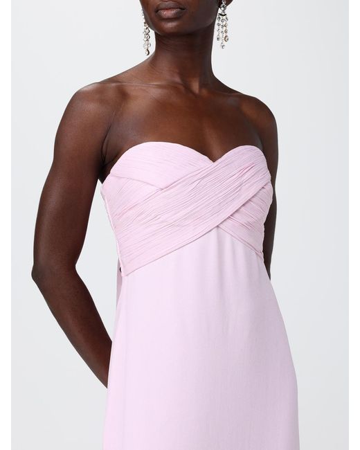 Self-Portrait Pink Long Chiffon Dress With Applied Flowers