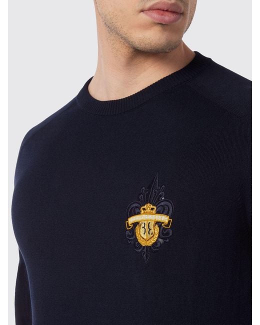 Billionaire Blue Crewneck Cotton Jumper With Contrasting Logo On The Chest for men