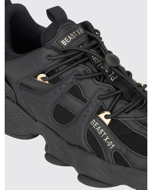 Philipp Plein Black Runner Beast X-01 Leather And Mesh Sneakers With Drawstring Closure for men