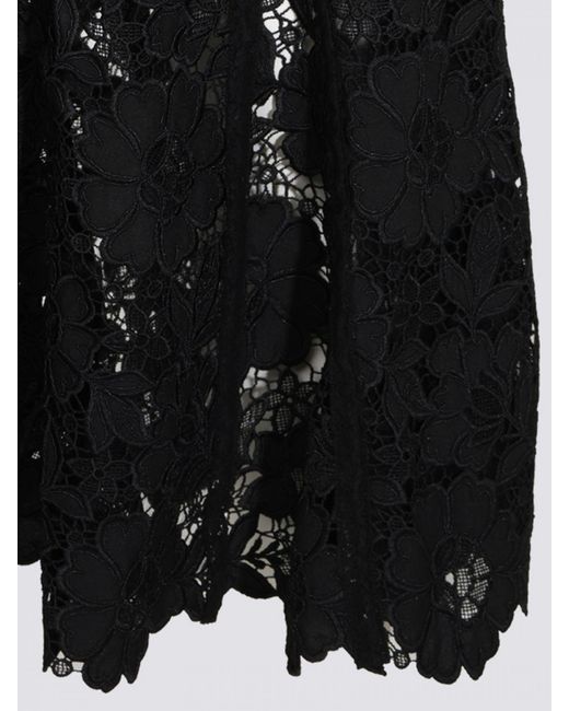Self-Portrait Black High-Waisted A-Line Lace Midi Skirt With Straight Hem