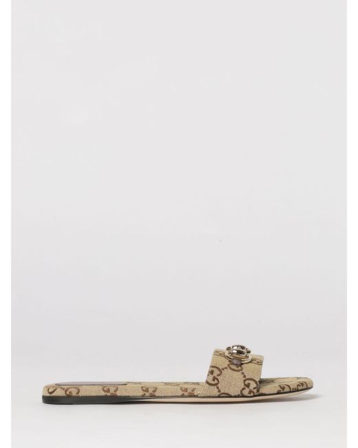 Gucci Natural Gg Canvas Mules With Horsebit Clasp
