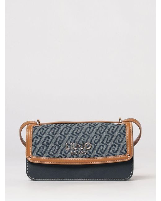 Liu Jo Blue Faux Leather And Canvas Bag With Jacquard Monogram