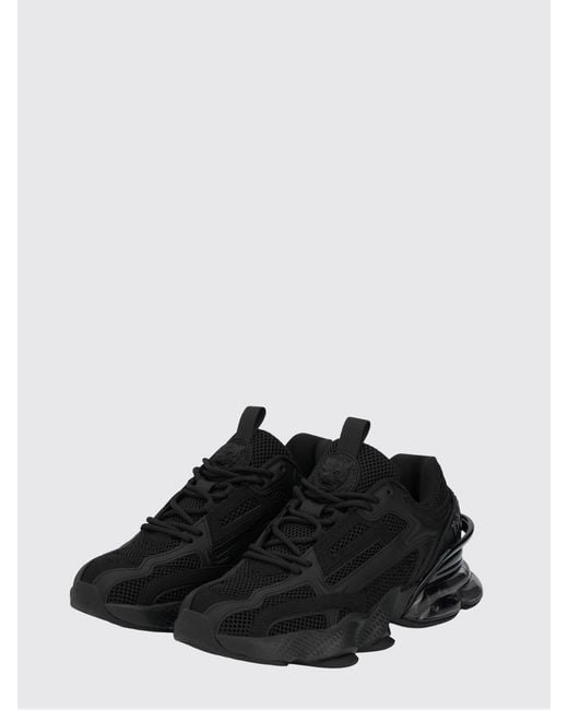Philipp Plein Black Runner Ps Thunder Mix Low-Top Mesh Sneakers With Notched Sole for men