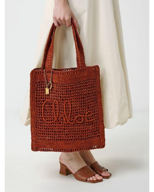 Chloé Red ChloÉ Summer Banana Crochet Raffia Bag