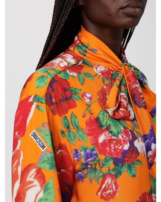 Moschino Couture Orange Viscose Shirt With Floral Print
